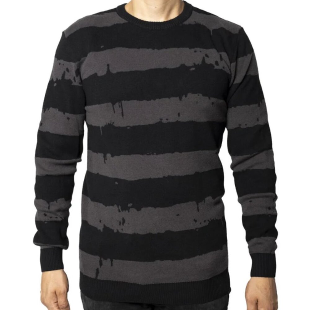 Destroyer Black Gray Stripes Gothic Sweater 100% Cotton Knit S-M-L-XL-2XL-3XL